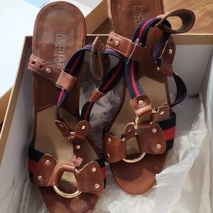 Michael Kors Brown Sandals with Red and Blue Accents